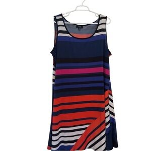 MSK - Women’s 2X Plus Striped Sleeveless Swing Dress Multicolor